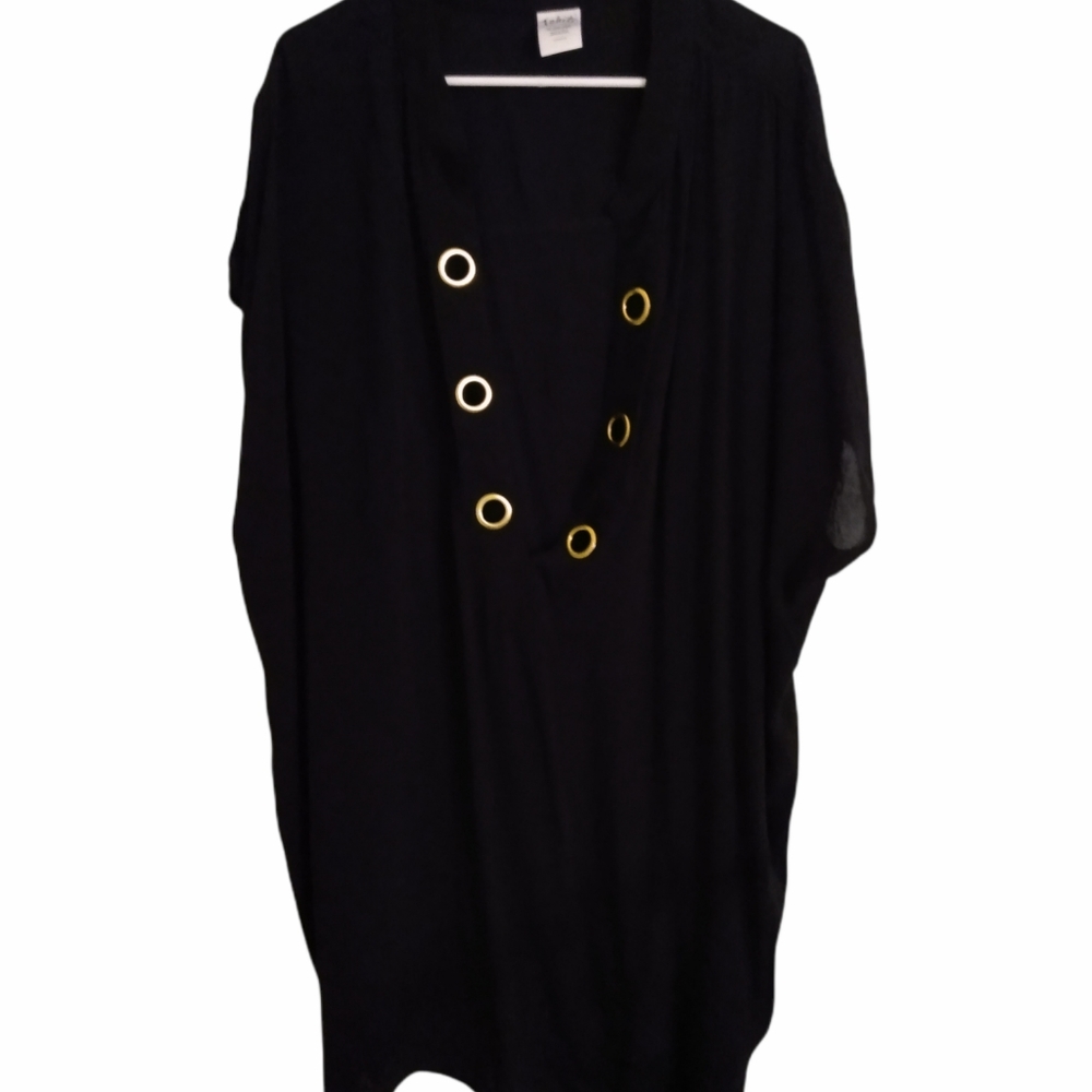 Tahiti black V-neck blouse. 3X